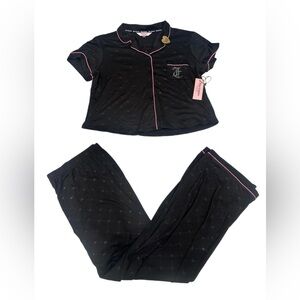 Juicy Couture Women’s Pajama Set 2 Pcs Black Crwn‎ Emb XL NWT